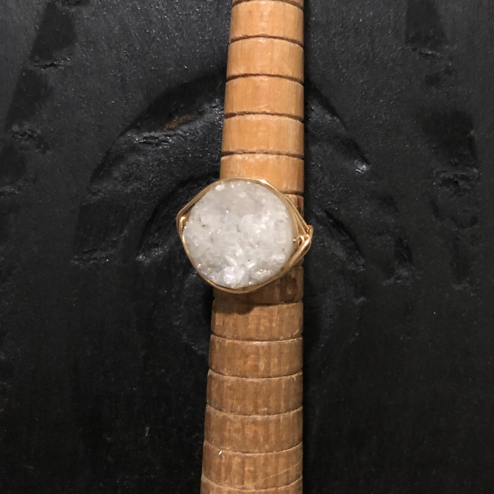 Handmade Quartz Druzy Gold Wire Wrapped Ring